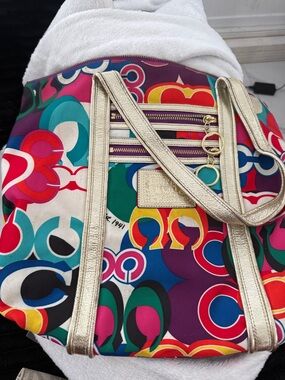 Coach Multicolor Signature Pop Tote with Gold Trim
